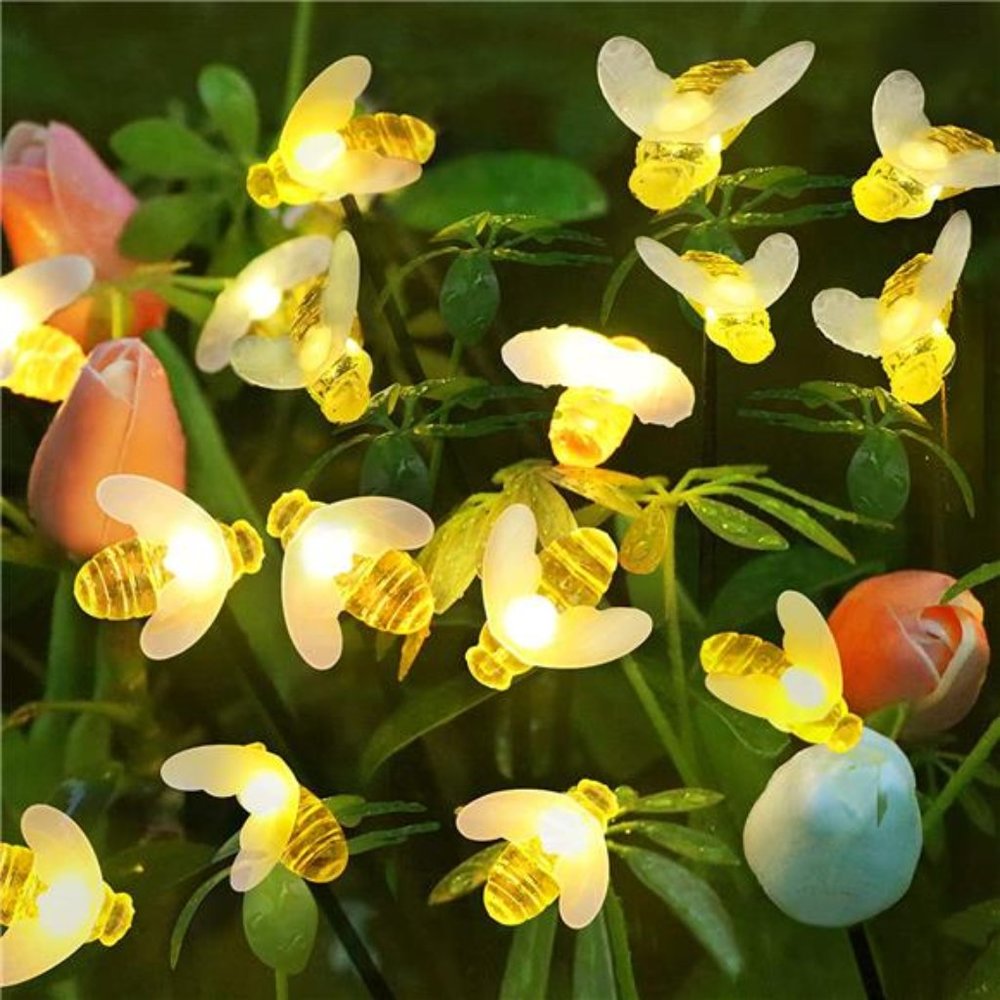 4 Pack 10 LED Solar Powered Bee Firefly Lights, Sway by Wind & Waterproof Lights